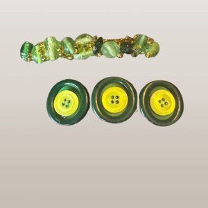 Set of two "Button & Button" hair barrettes (Handmade-New & one-of-a-kind)